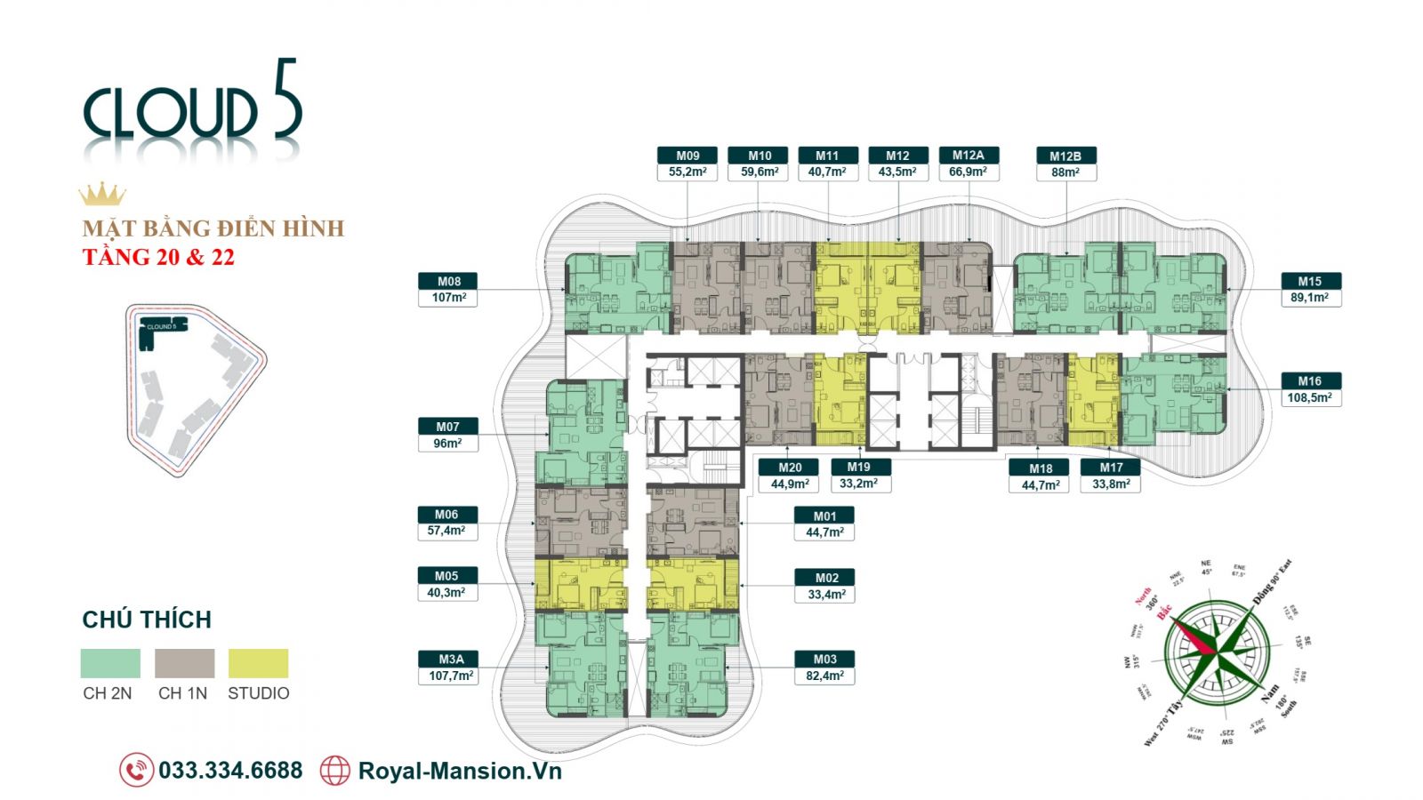MẶT BẰNG TẦNG 20 VÀ 22 TÒA CLOUD 5 CHUNG CƯ ROYAL MANSION