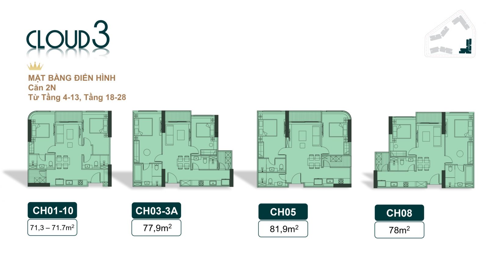 Thiết kế căn hộ 02 phòng ngủ tòa Cloud 3 - royal mansion