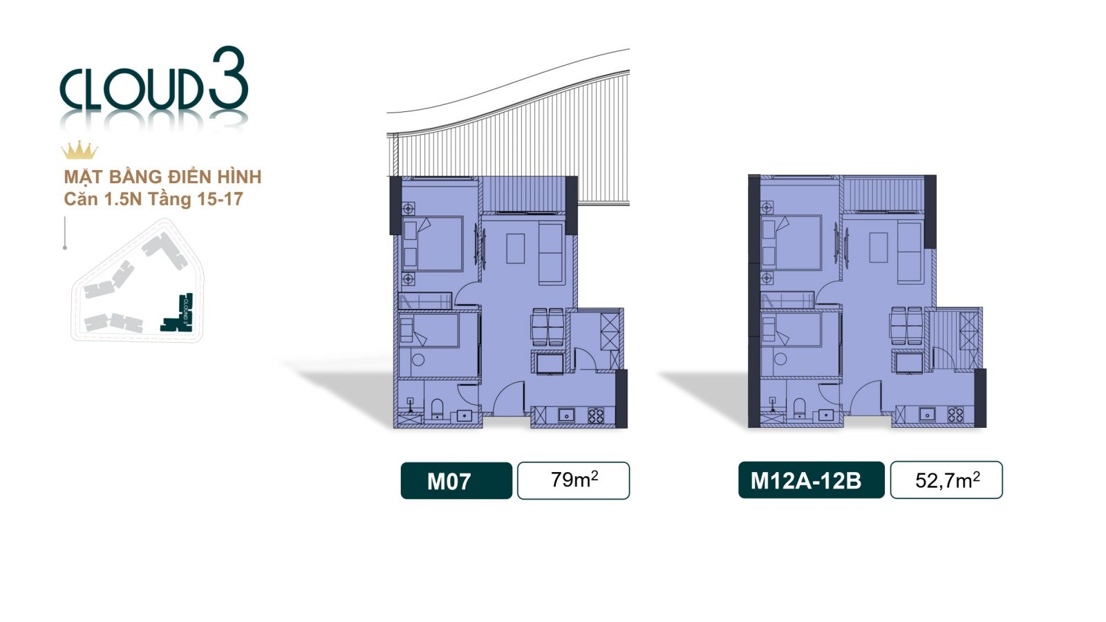 THIẾT KẾ CĂN HỘ 1.5 PHÒNG NGỦ TÒA CLOUD 3 - ROYAL MANSION