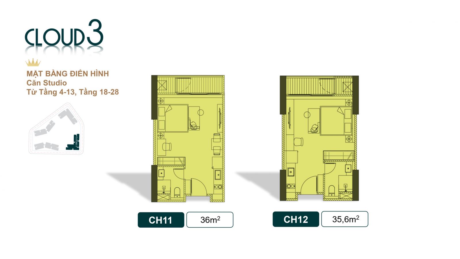 Thiết kế căn hộ Studio tòa Cloud 3 - royal mansion