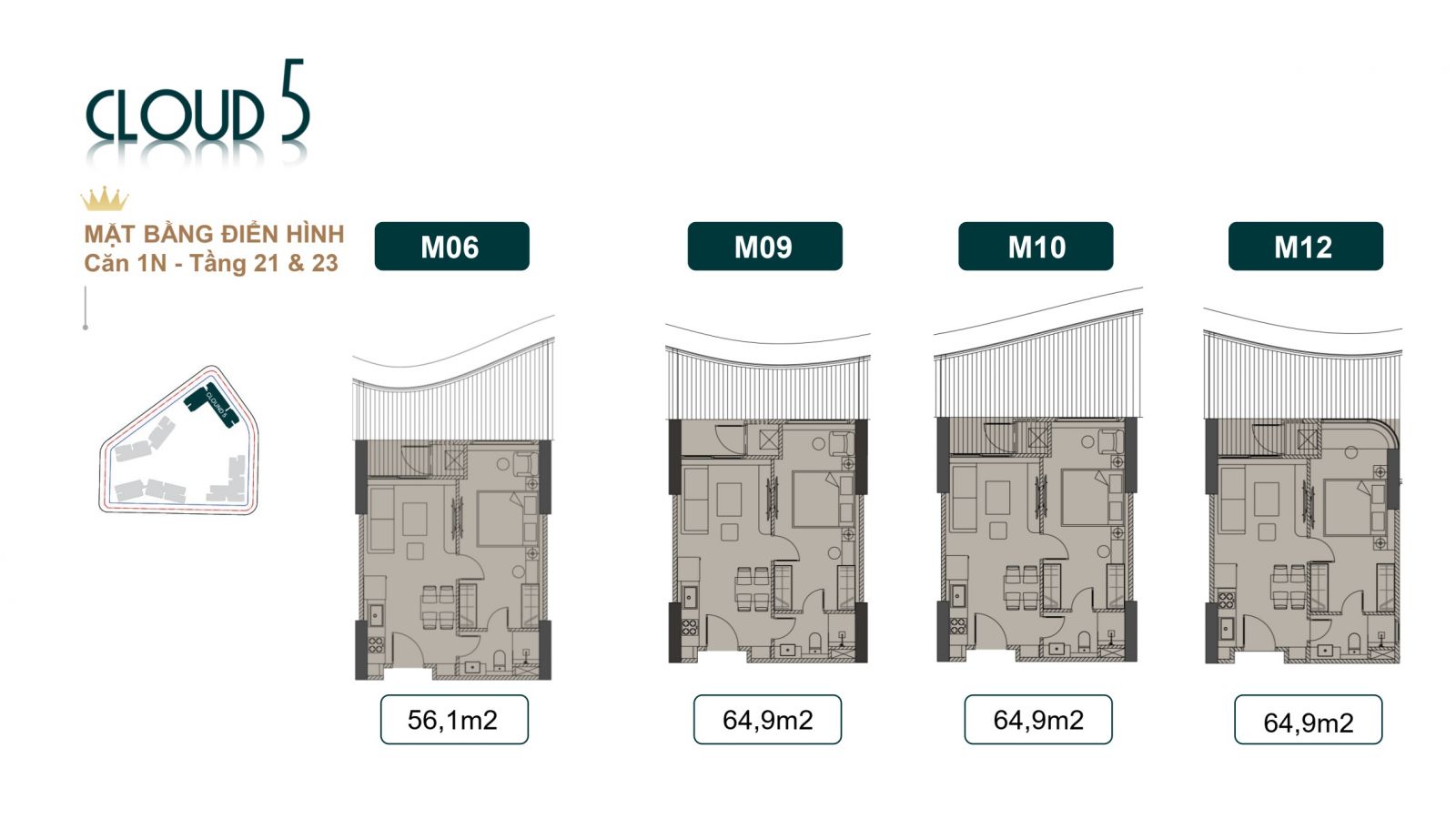 THIẾT KẾ CĂN HỘ 01 PHÒNG NGỦ TÒA CLOUD 5 - ROYAL MANSION