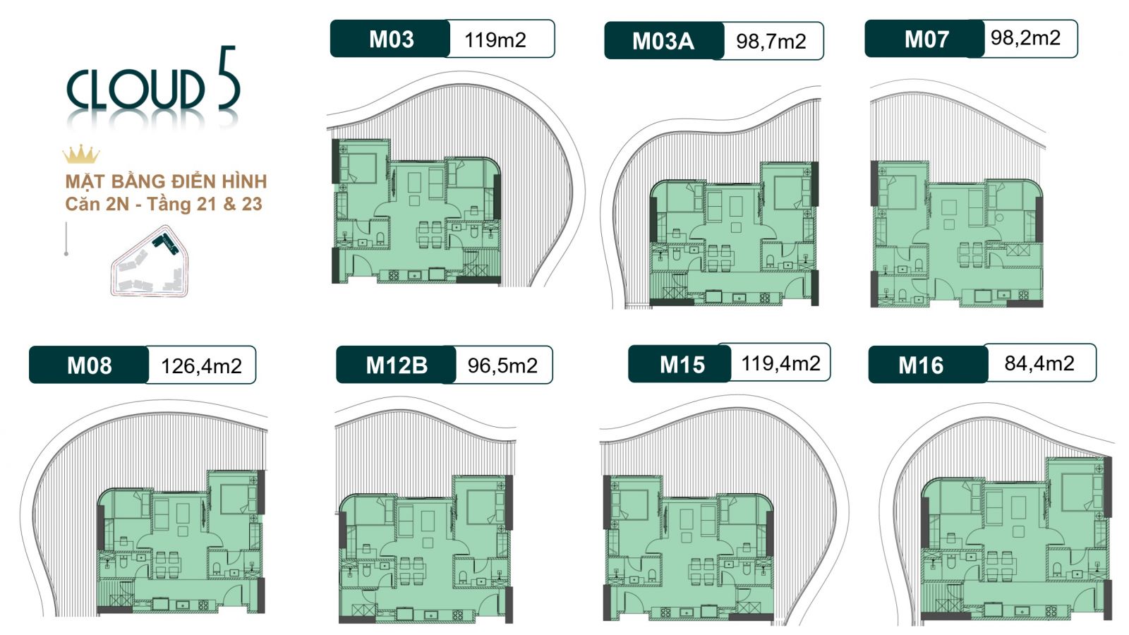 THIẾT KẾ CĂN HỘ 02 PHÒNG NGỦ TÒA CLOUD 5 - ROYAL MANSION