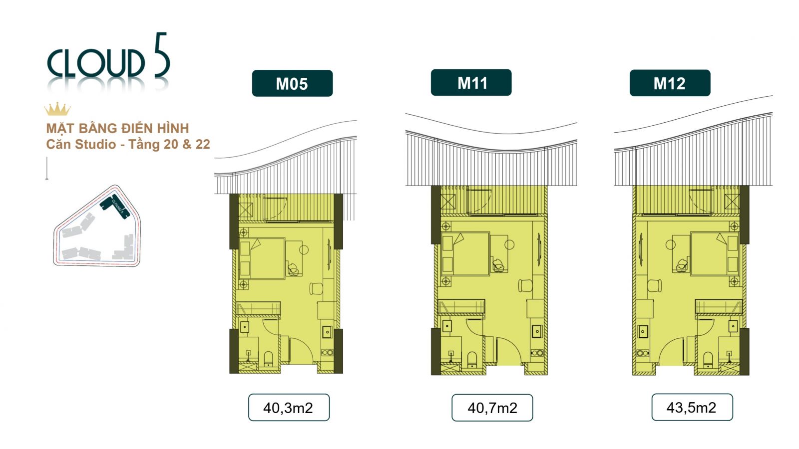 THIẾT KẾ CĂN HỘ STUDIO TÒA CLOUD 5 ROYAL MANSION